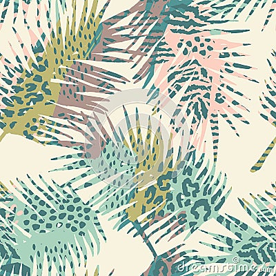 Trendy seamless exotic pattern with palm and animal prins Vector Illustration