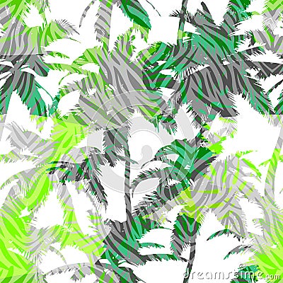 Trendy seamless exotic pattern with palm and animal prints . Modern abstract design for paper, wallpaper, cover, fabric and other Cartoon Illustration