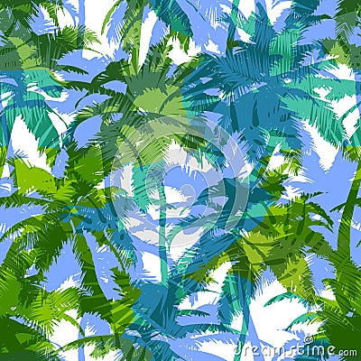 Trendy seamless exotic pattern with palm. Modern abstract design for paper, wallpaper, cover, fabric and other users. Vector illus Cartoon Illustration