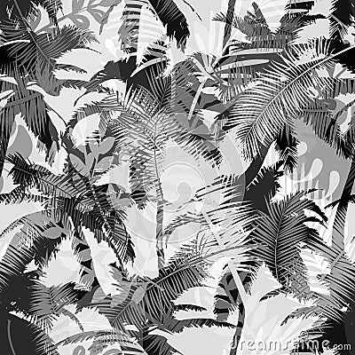 Trendy seamless exotic pattern with palm and tropical plants. Modern abstract design for paper, wallpaper, cover, fabric Vector Illustration