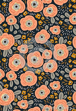 Trendy seamless floral ditsy pattern. Fabric design with simple flowers. Vector seamless background. Vector Illustration