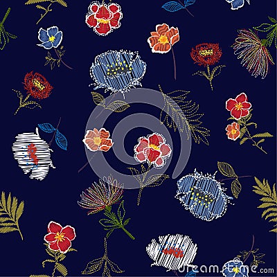 Trendy Seamless pattern Vector Embroidery trend floral with bran Stock Photo