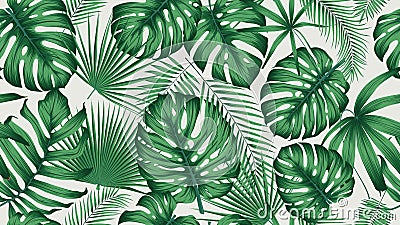 Trendy seamless tropical pattern with exotic leaves and plants jungle Vector Illustration