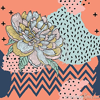 Trendy seamless vector pattern with graphic peony Vector Illustration