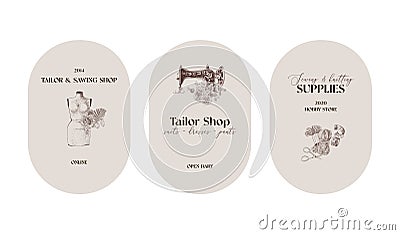 Trendy set of labels for sewing atelier Vector Illustration