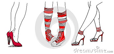 Trendy shoes, sandals, sneakers,vector Vector Illustration