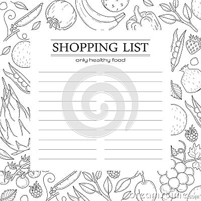 Trendy shopping list template with vegetables. Vector Illustration