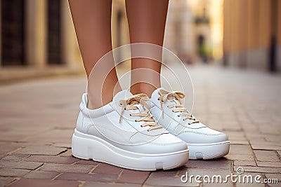 Trendy Stylish white sneakers. Generate Ai Stock Photo