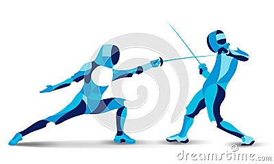 Trendy stylized illustration movement, fencing, line vector silhouette of mans Vector Illustration