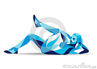 Trendy stylized illustration movement, fitness woman training abs, line vector silhouette Vector Illustration