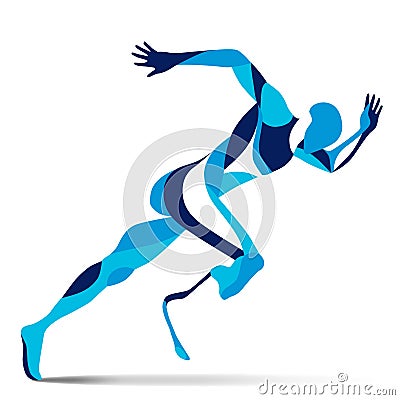Trendy stylized illustration movement, Paralympic running man, line vector silhouette of Vector Illustration