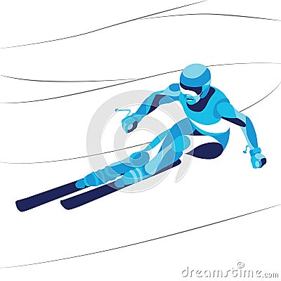 Trendy stylized illustration movement, skier, line vector silhouette. Vector Illustration