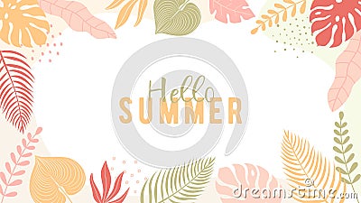Trendy summer banner in simple flat style with copy space for text. Vector Illustration