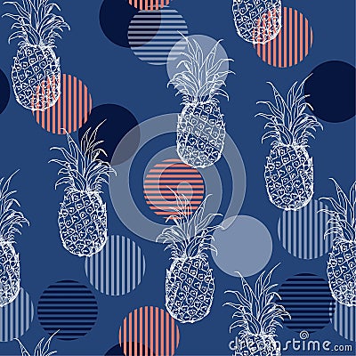 Trendy Summer fresh outline pineapple Seamless pattern with han Cartoon Illustration