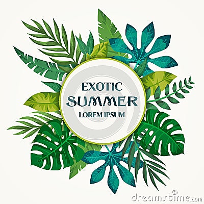 Trendy Summer Tropical Leaves Vector Design on white background. Vector Illustration