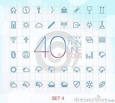 40 Trendy Thin Icons Set 4 Vector Illustration