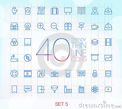 40 Trendy Thin Icons Set 5 Vector Illustration
