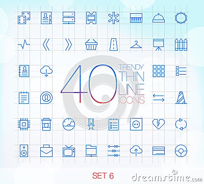 40 Trendy Thin Icons Set 6 Vector Illustration