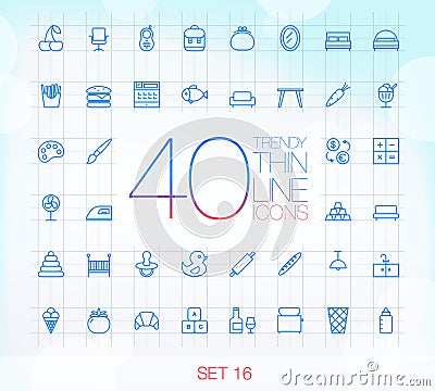 40 Trendy Thin Icons Set 16 Vector Illustration