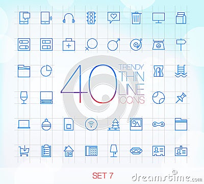 40 Trendy Thin Icons for web and mobile Set 7 Vector Illustration