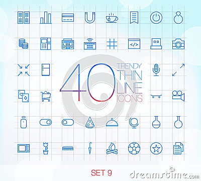 40 Trendy Thin Icons for web and mobile Set 9 Vector Illustration