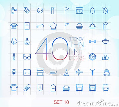 40 Trendy Thin Icons for web and mobile Set 10 Vector Illustration