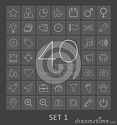 40 Trendy Thin Line Icons for Web and Mobile. Set Vector Illustration