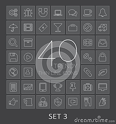 40 Trendy Thin Line Icons for Web and Mobile. Set Vector Illustration