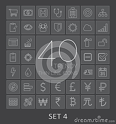 40 Trendy Thin Line Icons for Web and Mobile. Set Vector Illustration