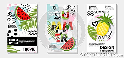 Trendy tropic and fruit watermelon, pineapple pattern covers Vector Illustration