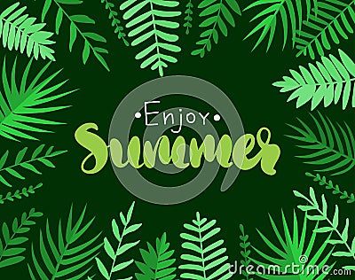 Trendy Tropical green palm leaves in paper cut style. Origami Exotic Hawaiian background Vector Illustration
