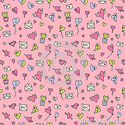 Trendy valentine seamless pattern for wrapping paper, background, textile. Retro style abstract print. Hand drawn illustration Cartoon Illustration