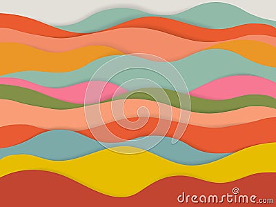 Trendy vector paper cut 3d effect multi color background layers. Waves and lines curved. Papercut abstract concept texture. Cutout Vector Illustration