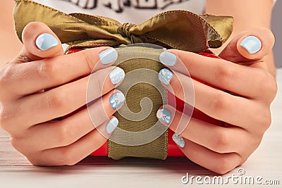 Trendy winter manicure and gift box. Stock Photo