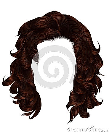 Trendy woman curly hairs brown color . medium length . beauty s Vector Illustration