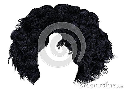 Trendy woman curly hairs brunette black dark colors . Stock Photo