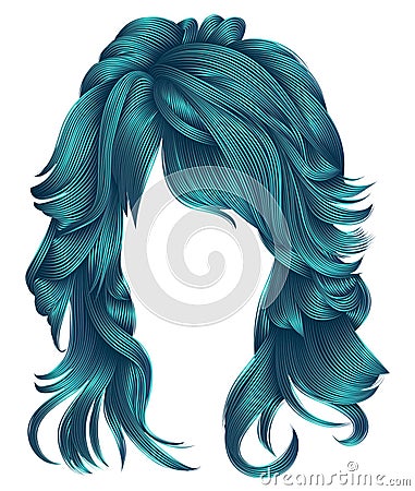 Trendy woman long hairs blue colors .beauty fashion . realisti Vector Illustration