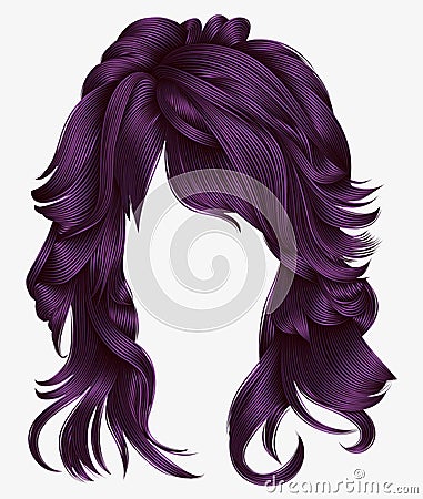 Trendy woman long hairs purple colors .beauty fashion . realist Vector Illustration