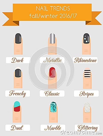 Trendy women manicure nails of fall winter 2017 season infographic Vector Illustration