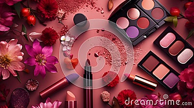 Trendy women's makeup, brushes, lipstick, nail polish. Stock Photo