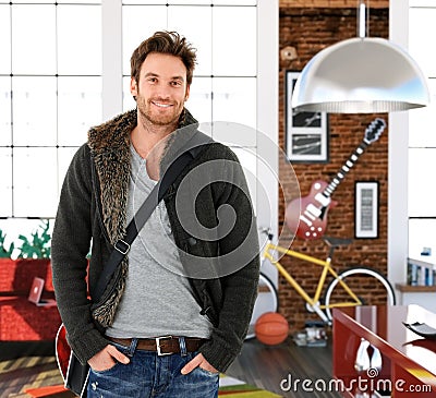 Trendy young man at home Stock Photo