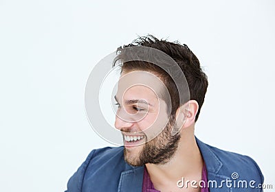 Trendy young man smiling on white background Stock Photo