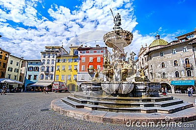 Trento Italy Fontana del Nettuno Neptune fountain in Piazza Duomo in Trento - cultural trip to Italy Editorial Stock Photo