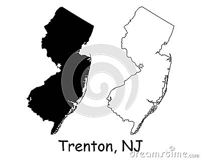 Trenton New Jersey NJ State Border USA Map Vector Illustration