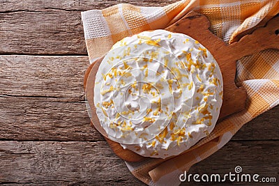 Tres leches cake with white frosting. Horizontal top view Stock Photo