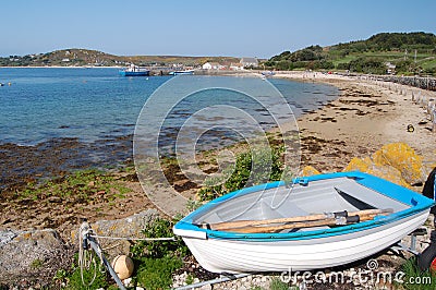 Tresco boat and beach Stock Photo