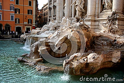 The Trevi Fountain is the most famous and probably the most beautiful artesian fountain in Rome. Editorial Stock Photo