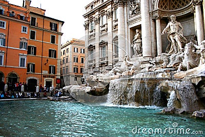 The Trevi Fountain is the most famous and probably the most beautiful artesian fountain in Rome. Editorial Stock Photo