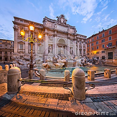 Trevi Fountain and Piazza di Trevi in the Morning, Rome, Italy Stock Photo