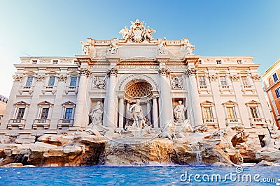 Trevi Fountain sunset baroque architecture and landmark Rome Italy Stock Photo